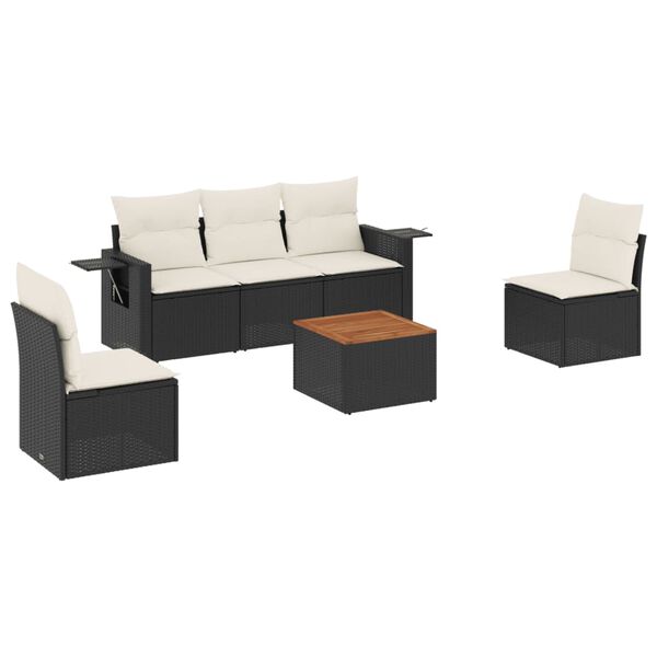 vidaXL Garden Sofa Set Black Poly Rattan 6 Piece Set