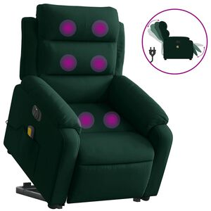 vidaXL Electric Stand Up Massage Recliner Chair Dark Green Velvet Medium
