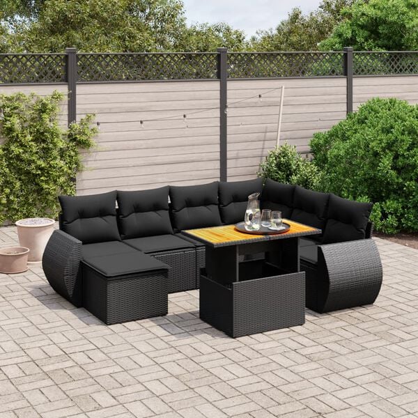vidaXL Garden Sofa Set Black PE rattan Large Adjustable Armrests