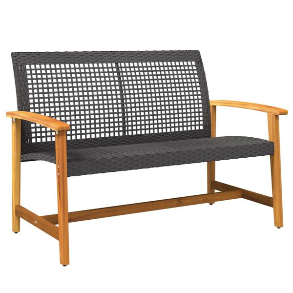 vidaXL Garden Bench Black and Brown Poly Rattan, Solid Acacia Wood, Metal
