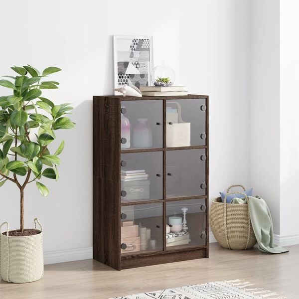 vidaXL Highboard Brown Oak Engineered Wood, Glass Slim Highboard