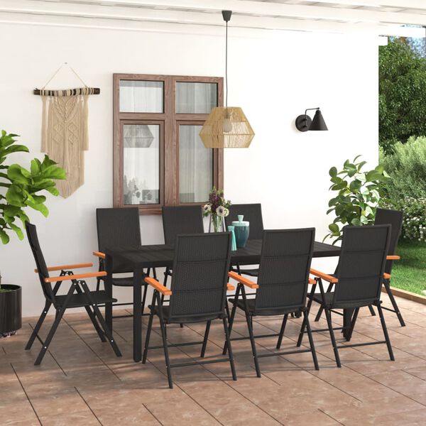 vidaXL Dining Set Black and Brown PE Rattan Large Seats Many