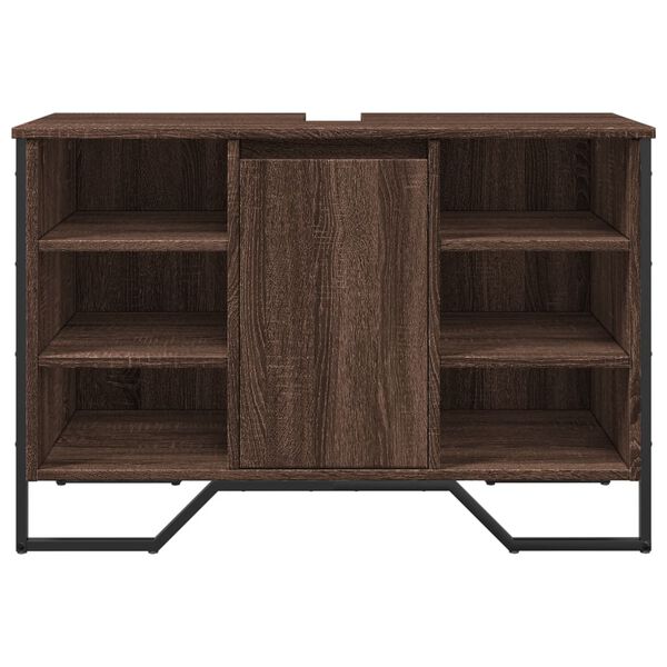 vidaXL Bathroom Sink Cabinet Brown Oak Engineered Wood, Metal Medium