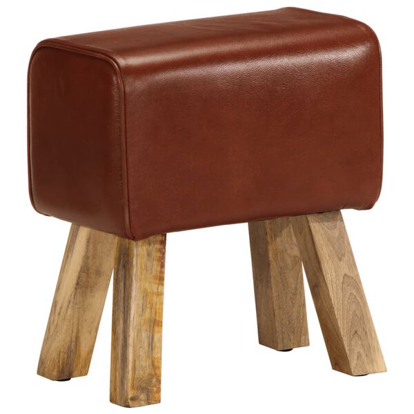 vidaXL Bok Bench Brown and natural Genuine leather, solid mango wood Small