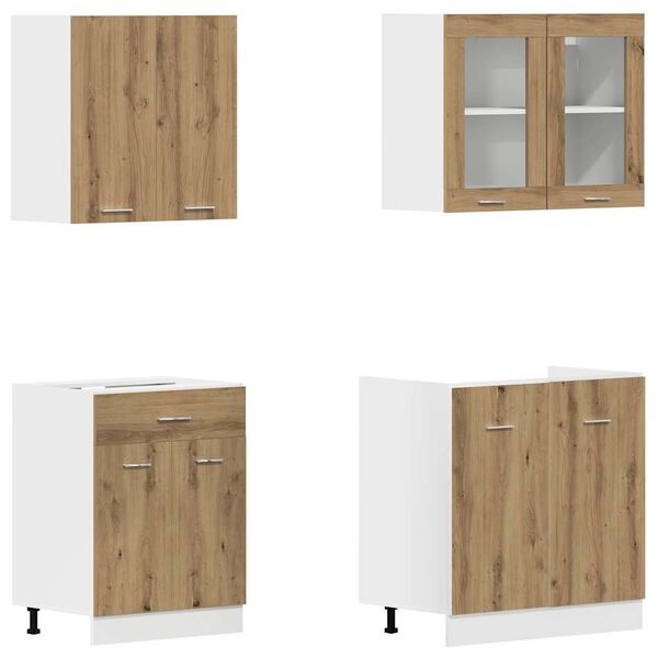 vidaXL Kitchen Cabinet Set Artisan oak Engineered wood and glass