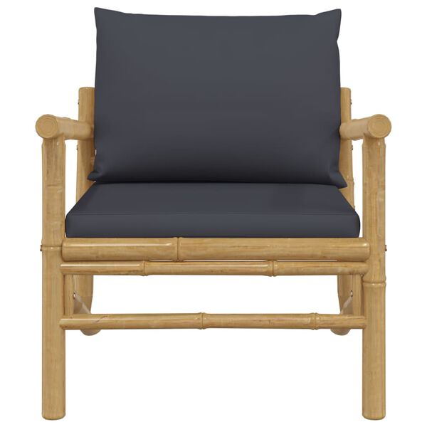 vidaXL Garden Chair Bamboo with a natural finish, Dark grey cushions
