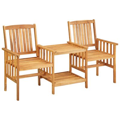 vidaXL Patio Chairs with Tea Table and Cushions Solid Acacia Wood