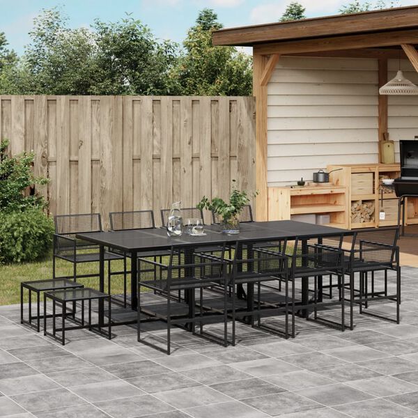 vidaXL Garden Dining Set Black Poly Rattan 13 Piece Set Stackable