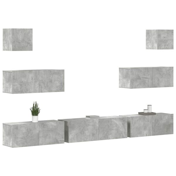 vidaXL TV Cabinet Set Set of 7 Concrete gray Engineered wood Medium