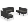 vidaXL Garden Lounge Set Black PE Rattan, Powder-Coated Steel Small