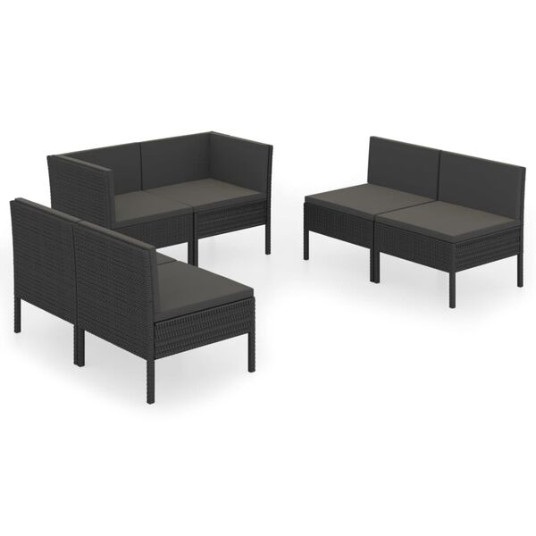 vidaXL Garden Lounge Set Black PE Rattan, Powder-Coated Steel Small