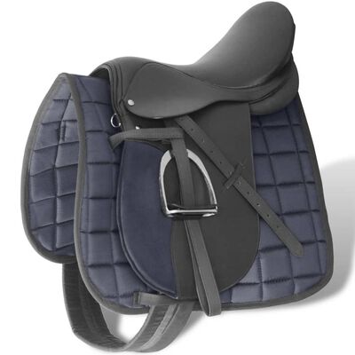 vidaXL Horse Riding Saddle Set 16" Real Leather Black 5.5" 5-in-1