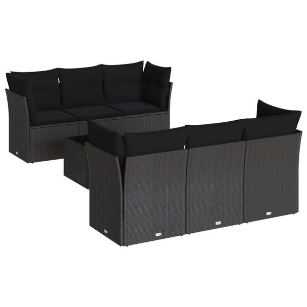 vidaXL Patio Sofa Set Black PE rattan, powder-coated steel, tempered glass