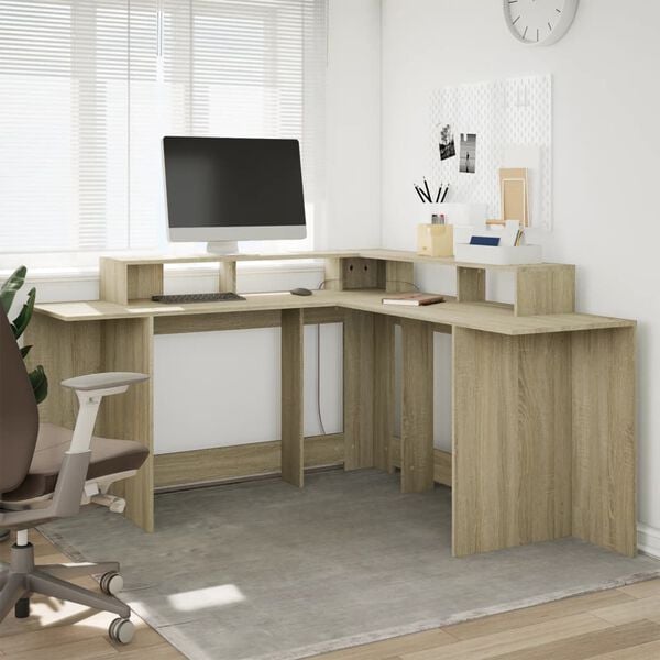 vidaXL Desk Sonoma oak Engineered wood Large Corner Desk Modern
