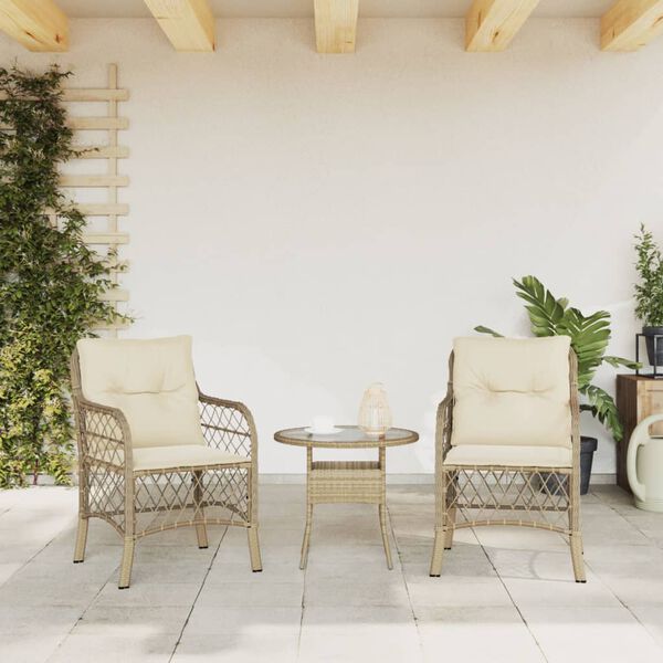 vidaXL Garden Chair Set of 2 Beige Poly Rattan Standard