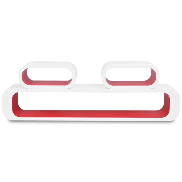 3 White-Red MDF Floating Wall Display Shelf Cubes Book/DVD Storage