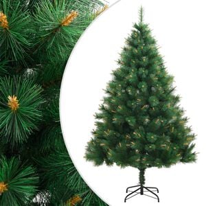vidaXL Artificial Hinged Christmas Tree Green and Yellow PVC, Metal 59 in