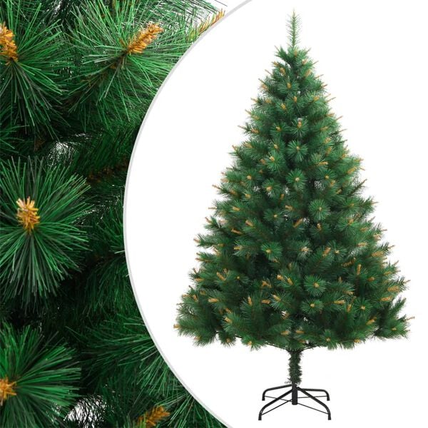 vidaXL Artificial Hinged Christmas Tree Green and Yellow PVC, Metal 59 in