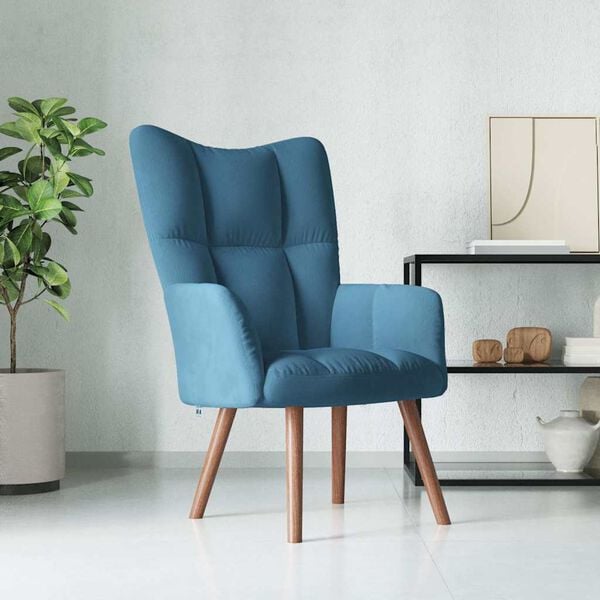 vidaXL Relaxing Chair Blue Velvet (100% polyester), solid rubber wood, steel