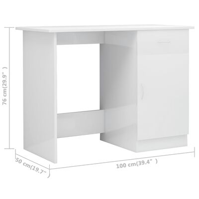 vidaXL Desk High Gloss White 39.4"x19.7"x29.9" Engineered Wood