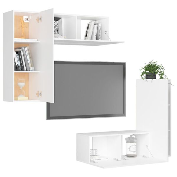 vidaXL TV Cabinet Set Set of 4 White Engineered wood Modern