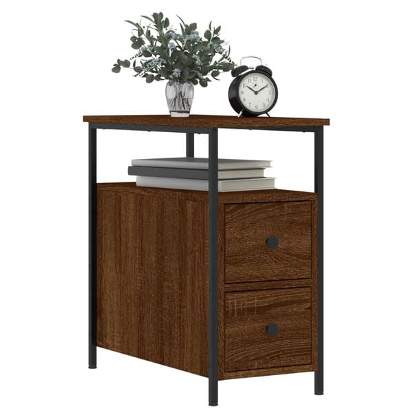vidaXL Bedside Cabinet Brown Oak Engineered Wood, Iron Compact
