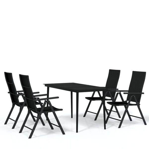 vidaXL Garden Dining Set Black Powder-coated steel, glass, PE rattan