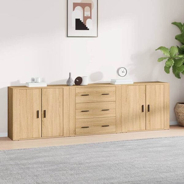 vidaXL Sideboard Set of 3 Sonoma Oak Engineered Wood Medium Sideboard