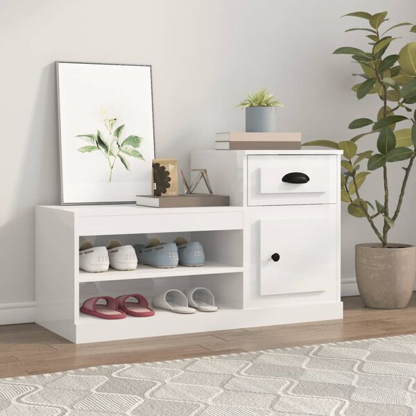vidaXL Shoe Cabinet High gloss white Engineered Wood Medium Shoe Cabinet