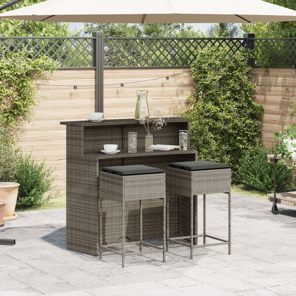vidaXL Garden Bar Set Grey Poly Rattan Medium Removable Covers