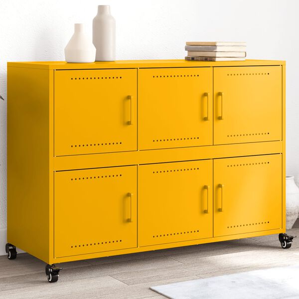 vidaXL Sideboard Mustard Yellow Cold-rolled steel Medium Rollable