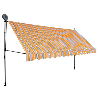 vidaXL Manual Retractable Awning with LED 157.5" Yellow and Blue