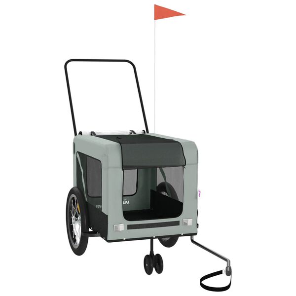 vidaXL Pet Bike Trailer Grey and black Oxford fabric, iron, PVC Medium