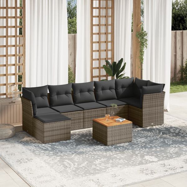 vidaXL Garden Sofa Set Grey PE Rattan Large Removable Covers