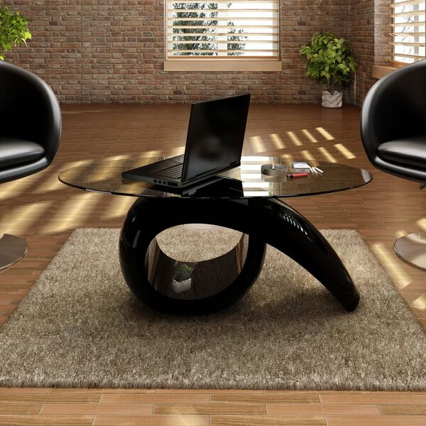 vidaXL Coffee Table High gloss black Toughened glass, fiberglass Modern