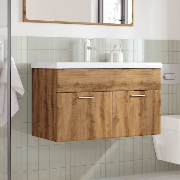 vidaXL Bathroom Furniture Set Artisan oak, White Engineered wood, Ceramic