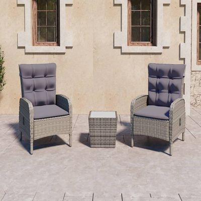 vidaXL 3 Piece Patio Bistro Set Poly Rattan and Glass Gray