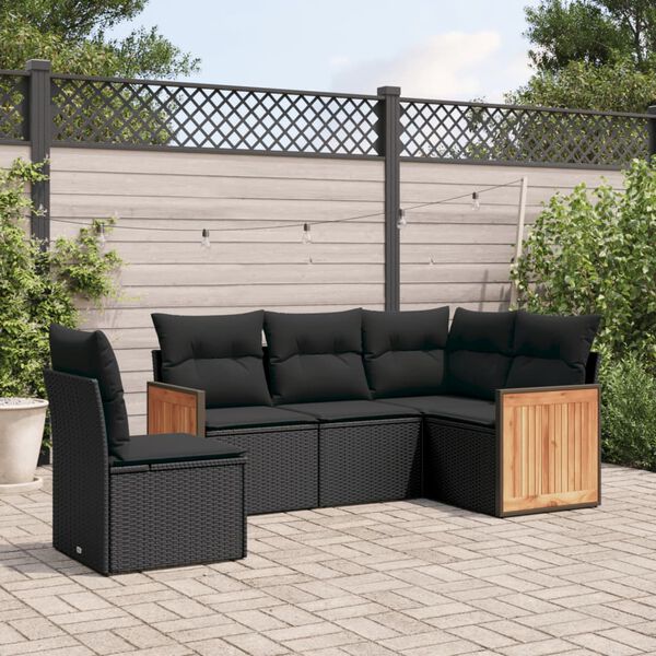 vidaXL Garden Sofa Set Black PE rattan Modular Adjustable Feet