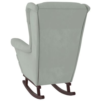 vidaXL Rocking Chair with Solid Wood Rubber Legs Light Gray Velvet