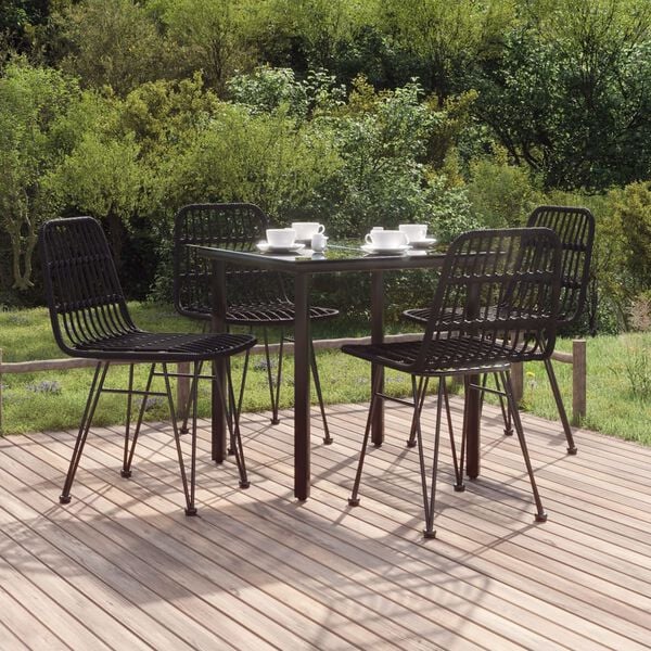 vidaXL Garden Dining Set Black Poly Rattan Medium Durable