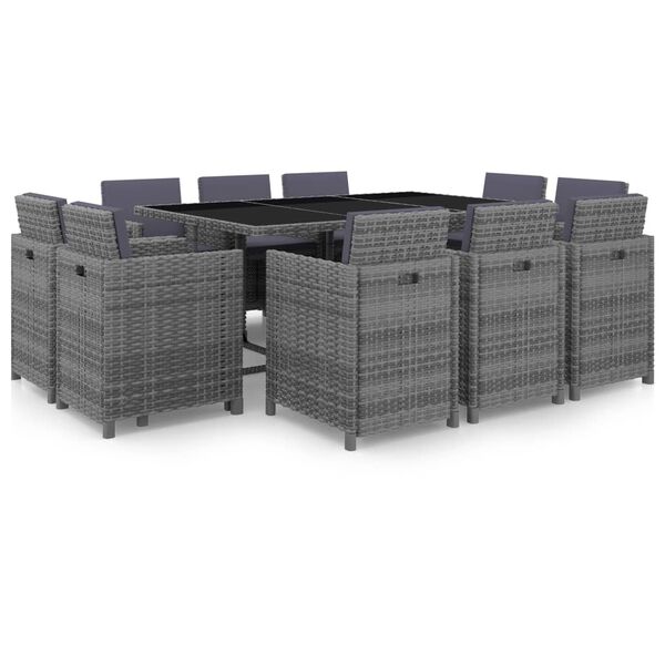vidaXL Outdoor Dining Set Grey PE Rattan Large Removable Covers