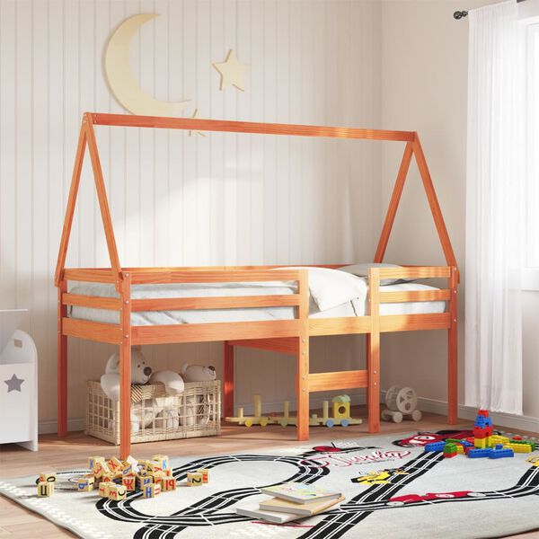 vidaXL Kids'Bed Roof Wax brown Solid pine wood 82.3 x 37.6 x 34.6 in