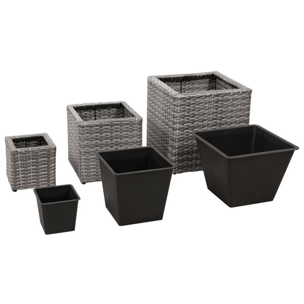 vidaXL Garden Raised Beds 3 pcs Poly Rattan Gray