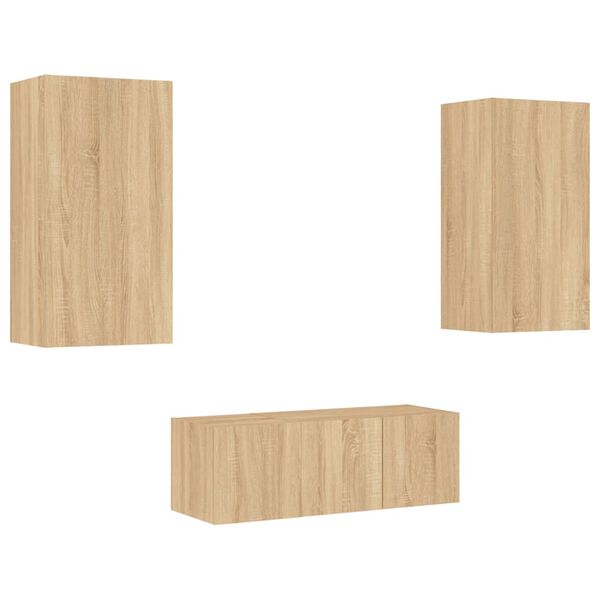 vidaXL TV Wall Unit Sonoma Oak Engineered Wood Four Piece Set