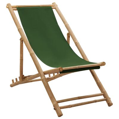 vidaXL Deck Chair Bamboo and Canvas Green