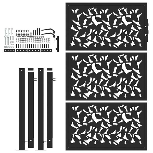 vidaXL Garden Gate Black 39.4x59.1" Steel Leaf Design