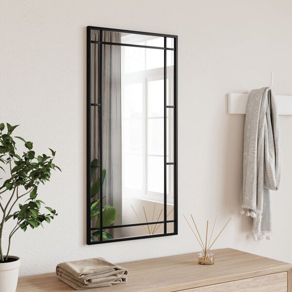 vidaXL Wall Mirror Black Glass 15.7 x 31.5 in Minimalistic Wall Mirror