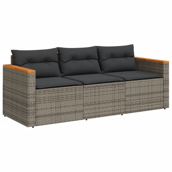 vidaXL Garden Sofa Grey PE rattan, powder-coated steel, solid acacia wood