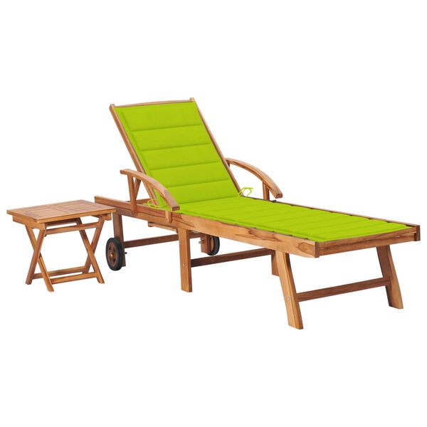 vidaXL Sun Lounger Bright Green Cushion, Natural Teak Wood