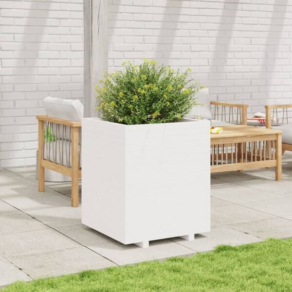 vidaXL Garden Planter White Solid pine wood Medium Decorative Inlays